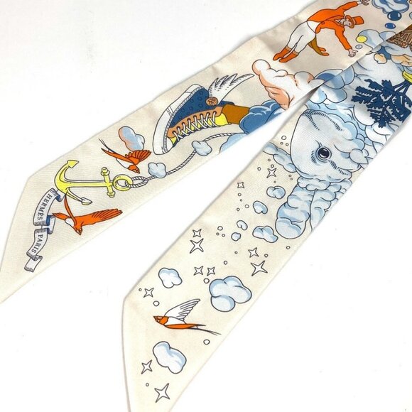 HERMES Twilly Twilly Twilly BandeauScarf Scarf silk blue/WhiteBased Unused - Picture 10 of 13
